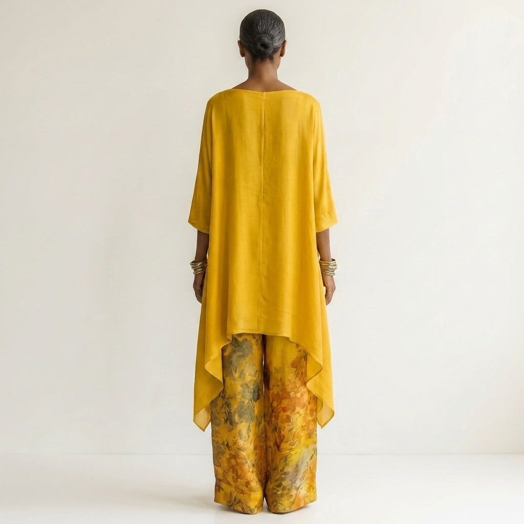Cariola | Conjunto de algodón y seda con túnica asimétrica