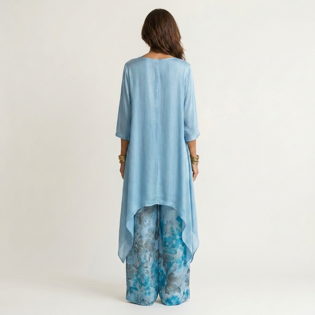 Cariola | Conjunto de algodón y seda con túnica asimétrica