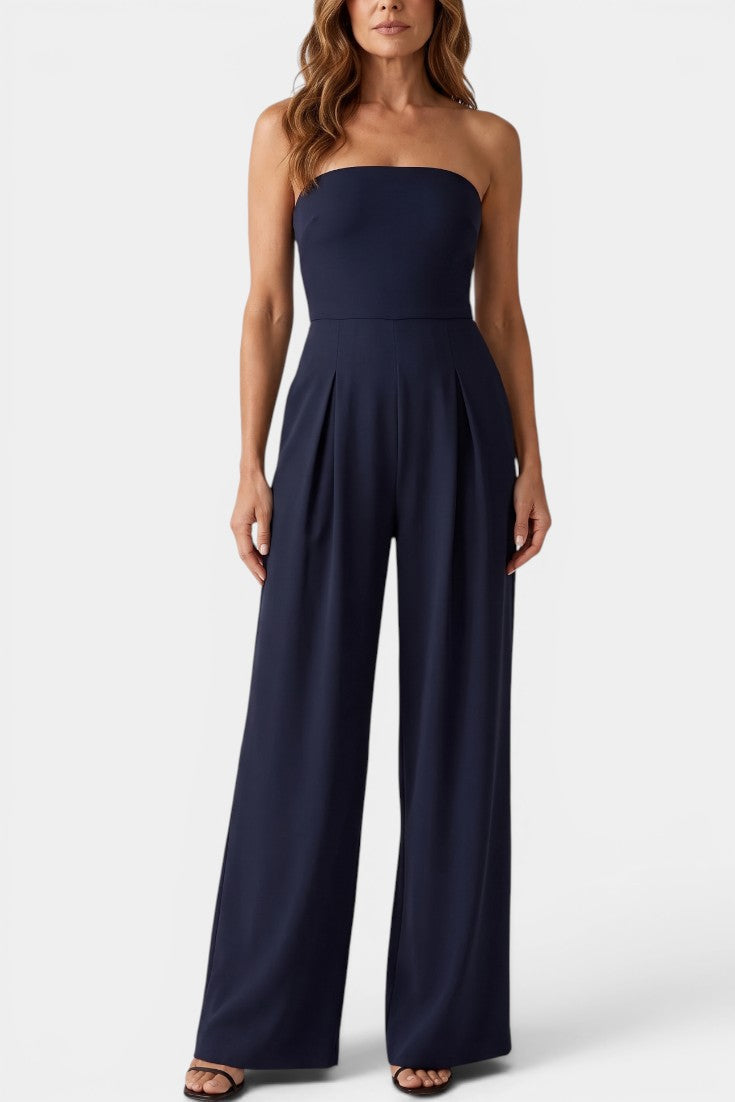 Llona - Mono Bustier con Pantalón de Pernera Ancha