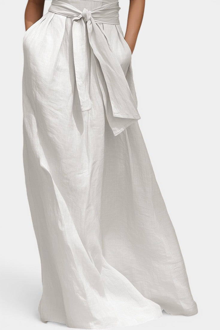 Gaëlle - Vestido Largo Cuello Alto con Cinturón Anudado