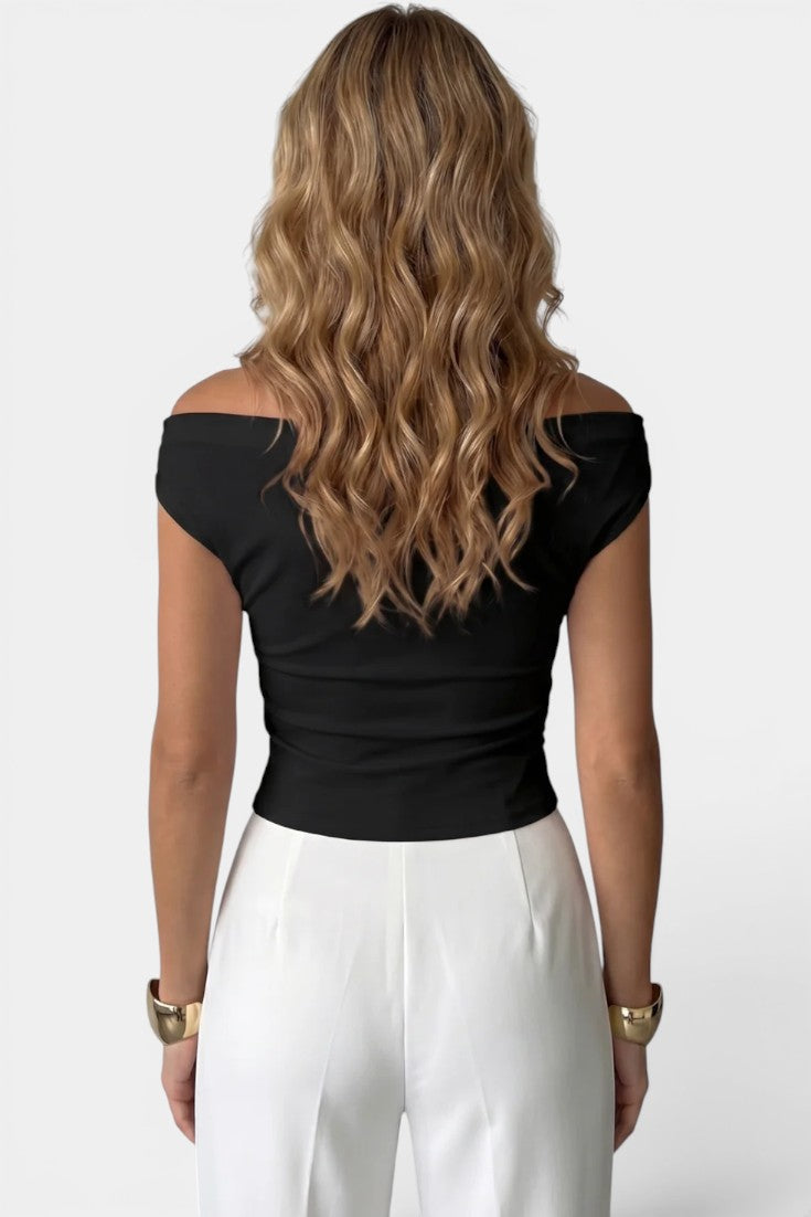 Retha - Blusa elegante sin mangas con cuello asimétrico cruzado