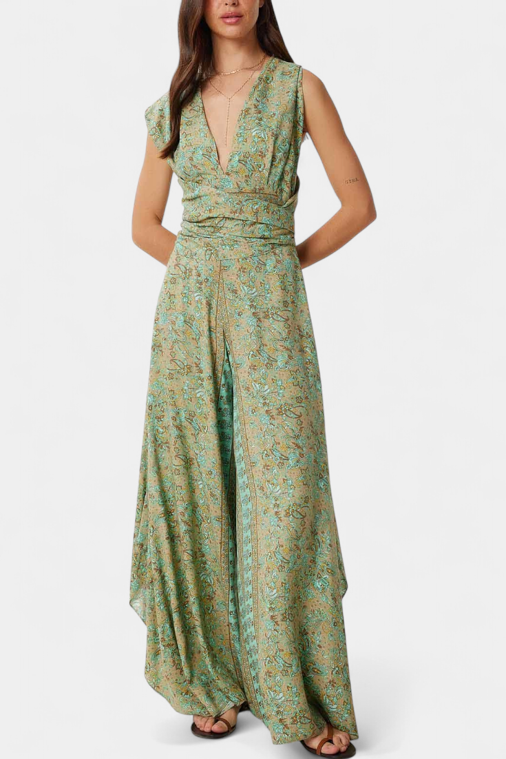 Leandra | Mono cruzado con estampado floral y espalda descubierta
