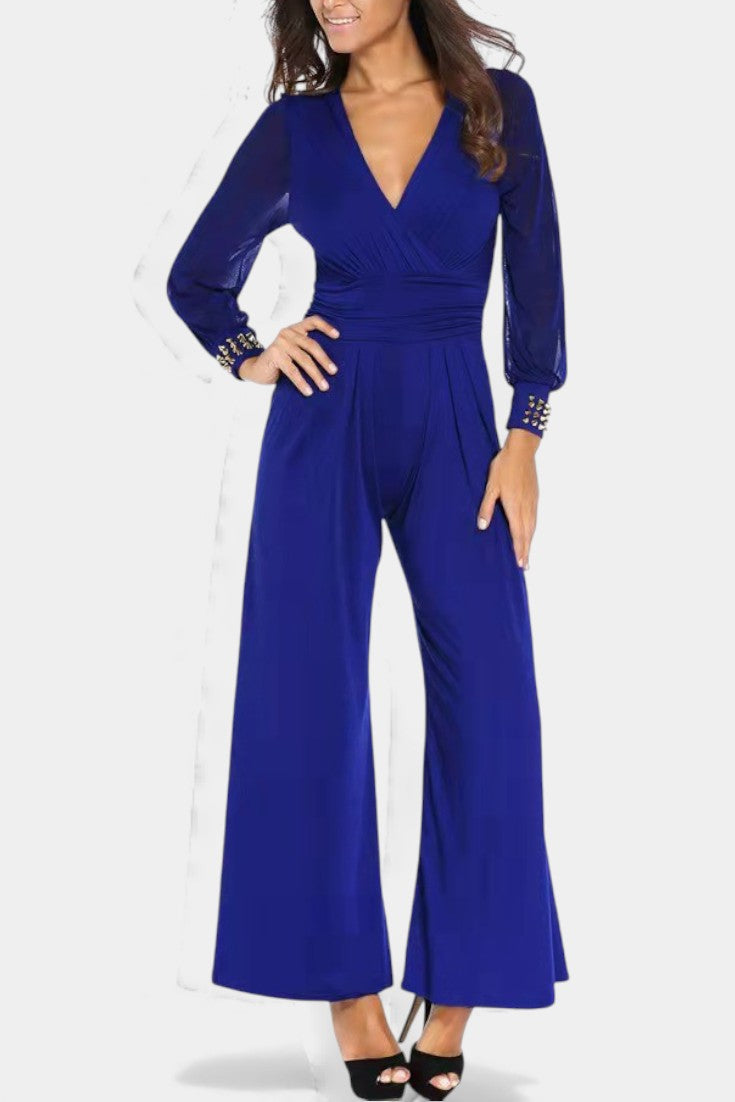 Elancia - Mono Fluido Negro Elegante con Mangas Transparentes