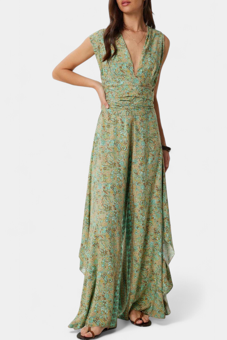 Leandra | Mono cruzado con estampado floral y espalda descubierta