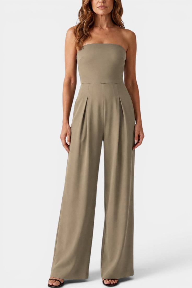 Llona - Mono Bustier con Pantalón de Pernera Ancha