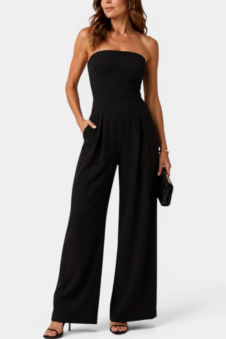 Llona - Mono Bustier con Pantalón de Pernera Ancha