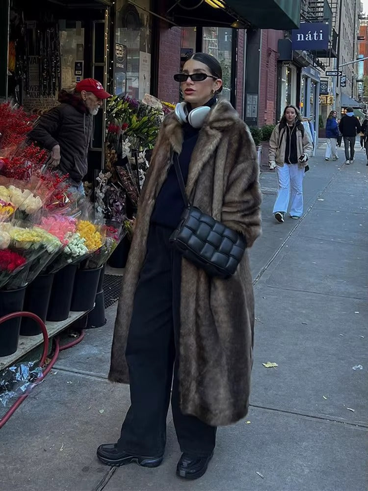 Abrigo Largo de Pelo Sintético de Invierno para Mujer
