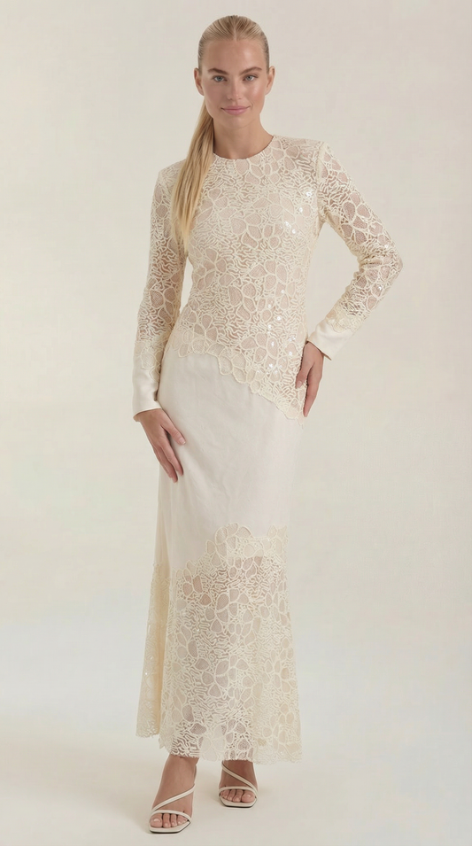 Elise | Vestido largo de lentejuelas y encaje