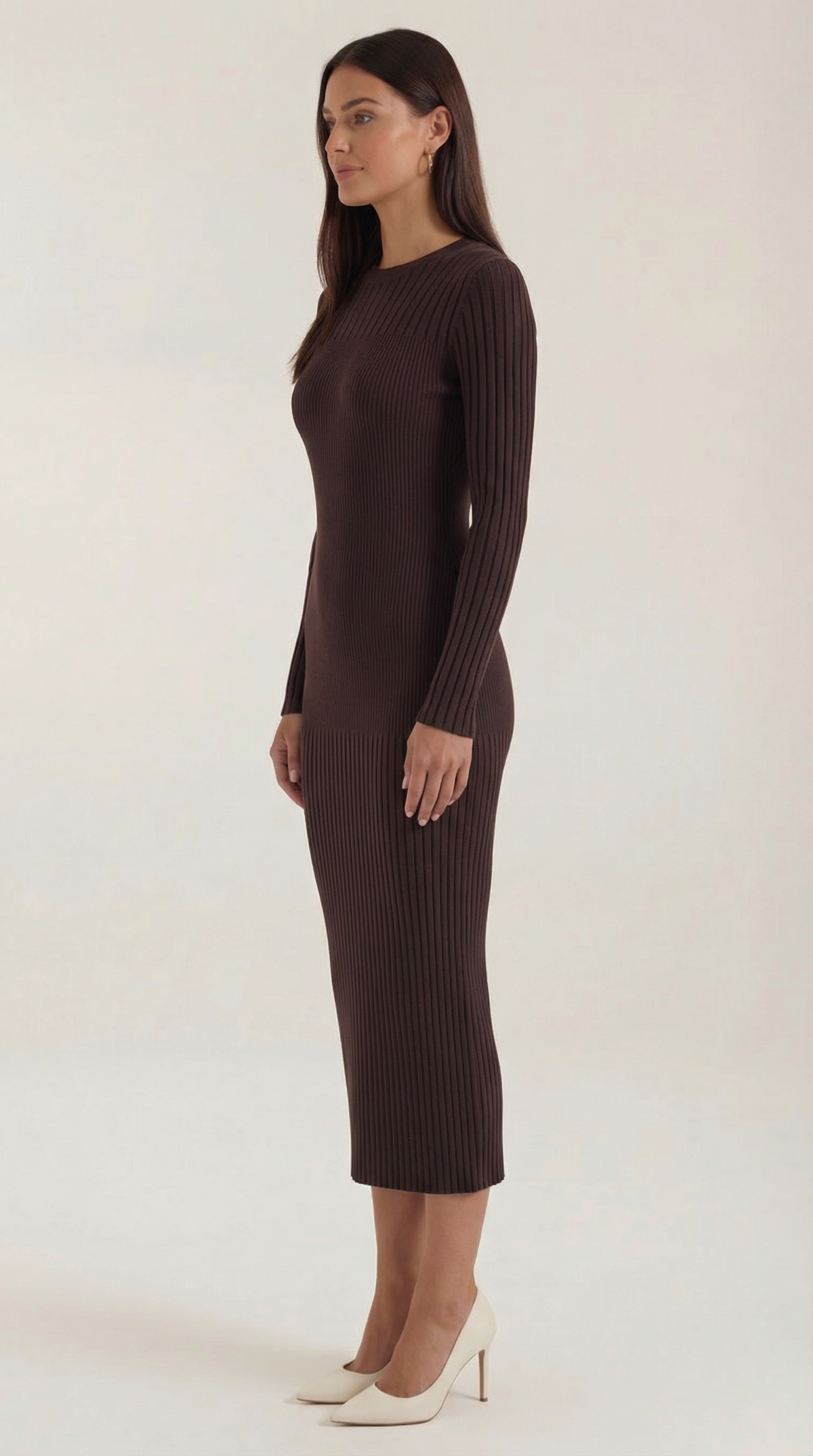 Sheila | Vestido midi ajustado de punto acanalado