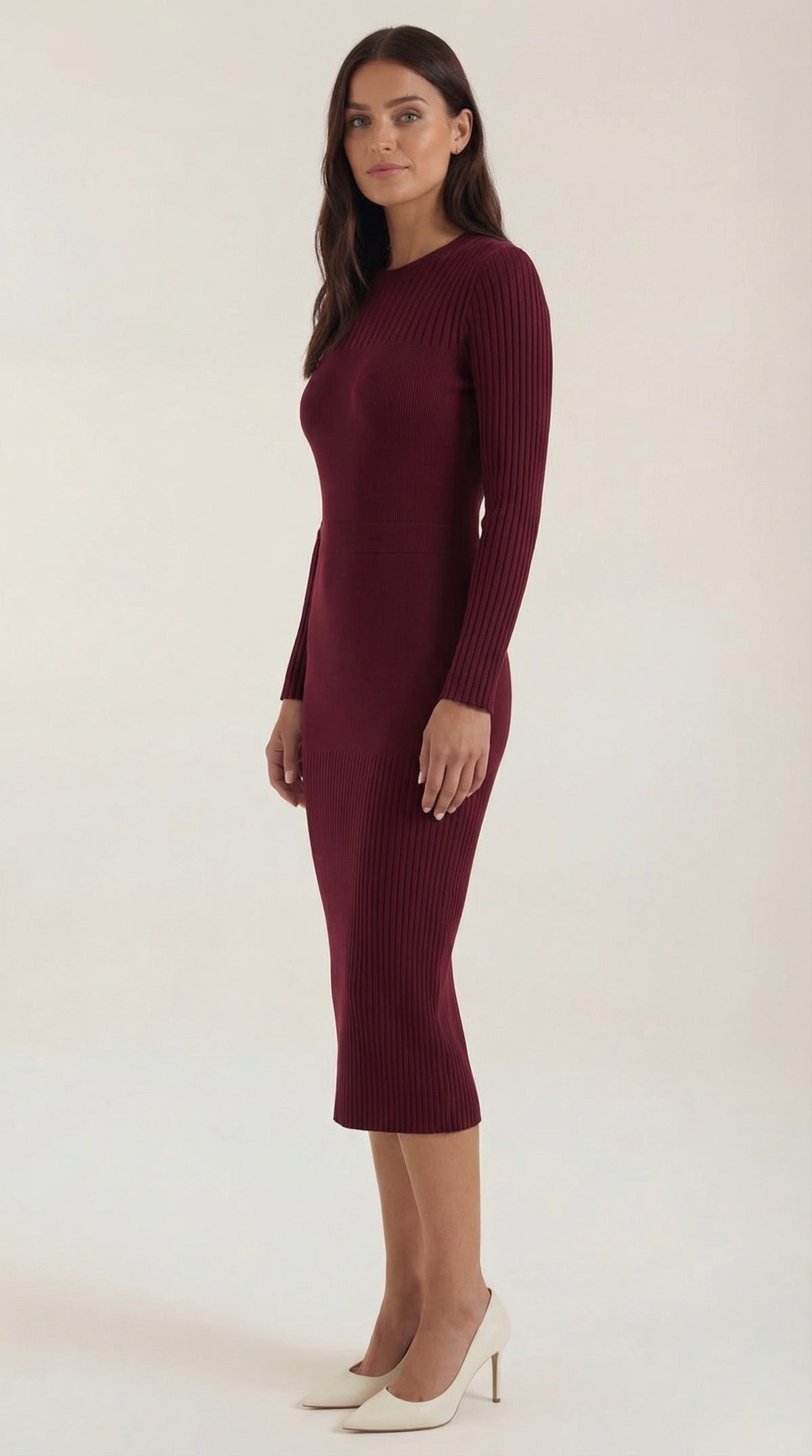 Sheila | Vestido midi ajustado de punto acanalado