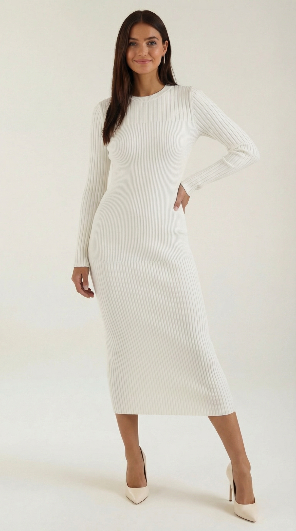 Sheila | Vestido midi ajustado de punto acanalado