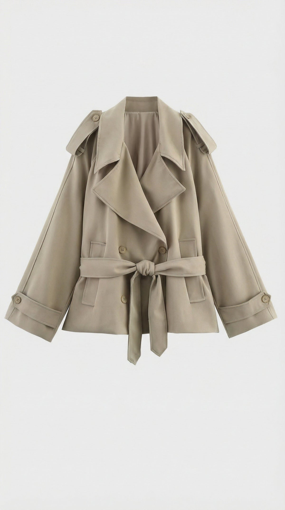 Gabardina Corta con Cinturón Caqui para Mujer